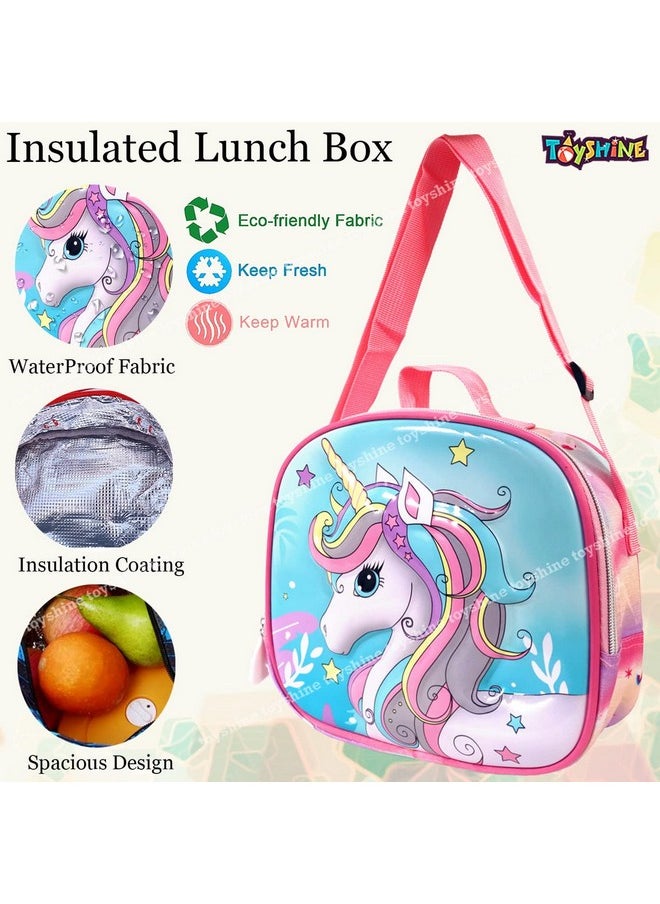 Toyshine Kids Backpack 20 inches with Pencil Case and Lunch Box Bag School Backpack for Girls Cute Lightweight Toddler Schoolbag Preschool Elementary Leisure Bag- 3 Pc Set - Christmas Unicorn - Green