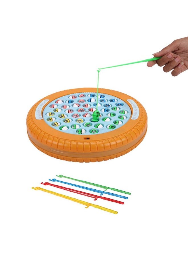 SKOODLE Quest Hook Da Fish Rechargeable Fishing Game | 45 Fishes & 4 Fishing Pole | Musical Rotating Fishing Board Game| Age 5+ | Orange