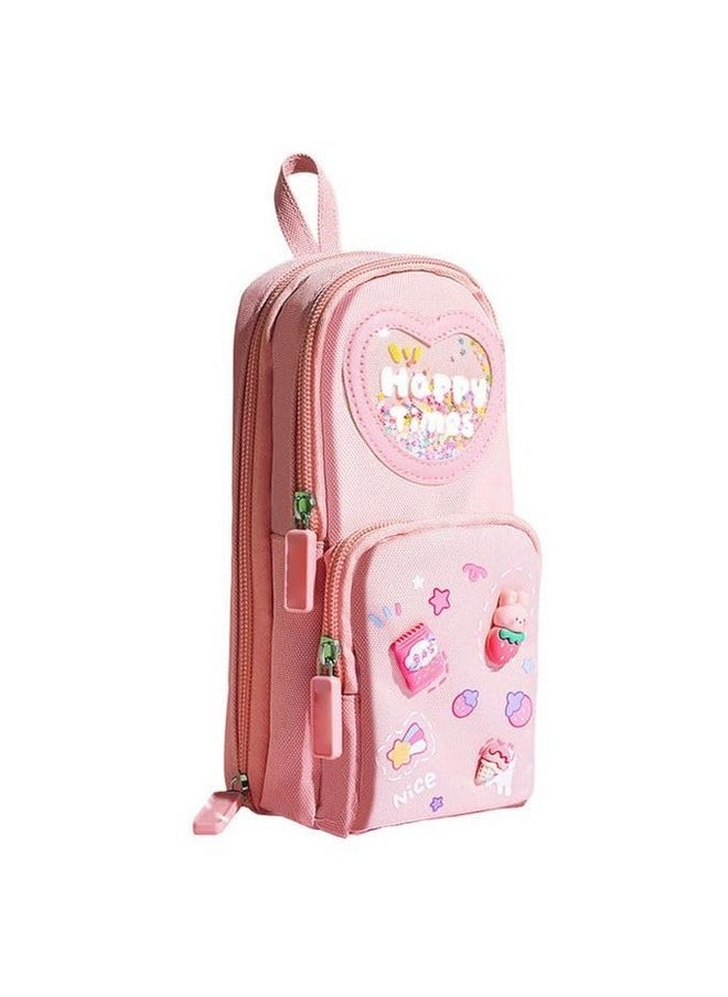 SAJANI Three Layer School Bag-Shaped Pencil Pouch, Large-Capacity Pencil Pouch with Zipper, Multipurpose Pen & Pencil Pouch for School Supplies for Boys & Girls (Pack of 1) (Pink)