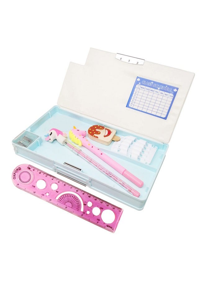 PARTEET Combo (Pack of 5Items) 1Plastic Unicorn Pencil Box,1 Unicorn Gel Pen,1 Ice Cream Eraser,1Unicorn Pencil and 1 Scale for Kids