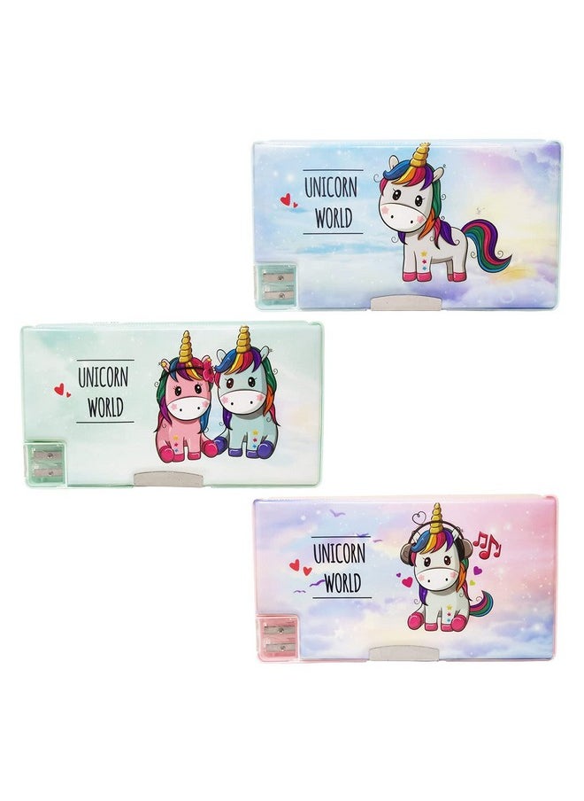 PARTEET Combo (Pack of 5Items) 1Plastic Unicorn Pencil Box,1 Unicorn Gel Pen,1 Ice Cream Eraser,1Unicorn Pencil and 1 Scale for Kids