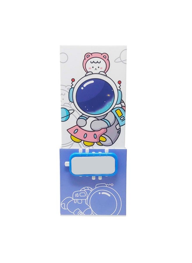 PARTEET Space Printed Plastic Pencil Case With Password Lock, Folding Pencil Box With Mirror, Multifunctional Pen Holder For Boys & Girls (Multicolour)