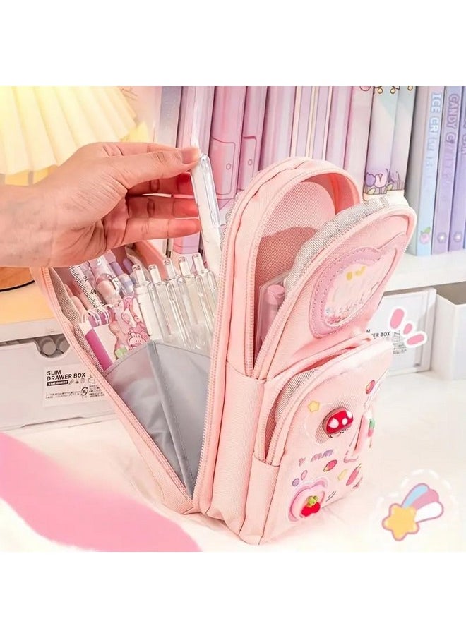 SAJANI Three Layer School Bag-Shaped Pencil Pouch, Large-Capacity Pencil Pouch with Zipper, Multipurpose Pen & Pencil Pouch for School Supplies for Boys & Girls (Pack of 1) (Purple - Girl)