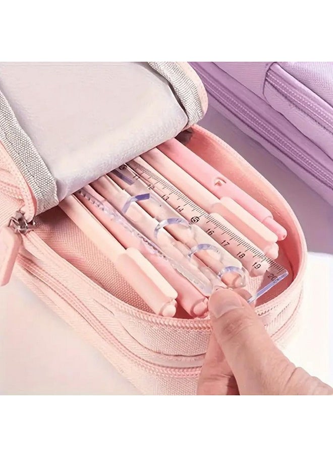 SAJANI Three Layer School Bag-Shaped Pencil Pouch, Large-Capacity Pencil Pouch with Zipper, Multipurpose Pen & Pencil Pouch for School Supplies for Boys & Girls (Pack of 1) (Purple - Girl)