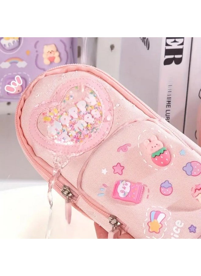 SAJANI Three Layer School Bag-Shaped Pencil Pouch, Large-Capacity Pencil Pouch with Zipper, Multipurpose Pen & Pencil Pouch for School Supplies for Boys & Girls (Pack of 1) (Purple - Girl)