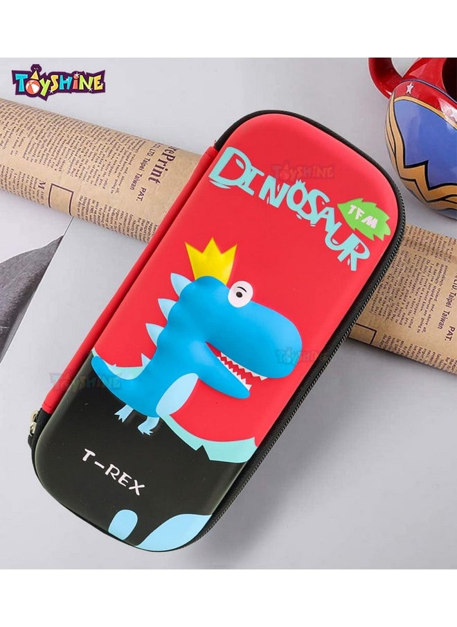 Toyshine Compact Red Dino Hardtop Pencil Case With Multiple Compartments - Kids School Supply Organizer Students Stationery Box - Girls Pen Pouch - Ethylene Vinyl Acetate (EVA)