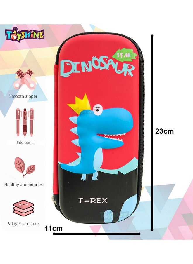 Toyshine Compact Red Dino Hardtop Pencil Case With Multiple Compartments - Kids School Supply Organizer Students Stationery Box - Girls Pen Pouch - Ethylene Vinyl Acetate (EVA)