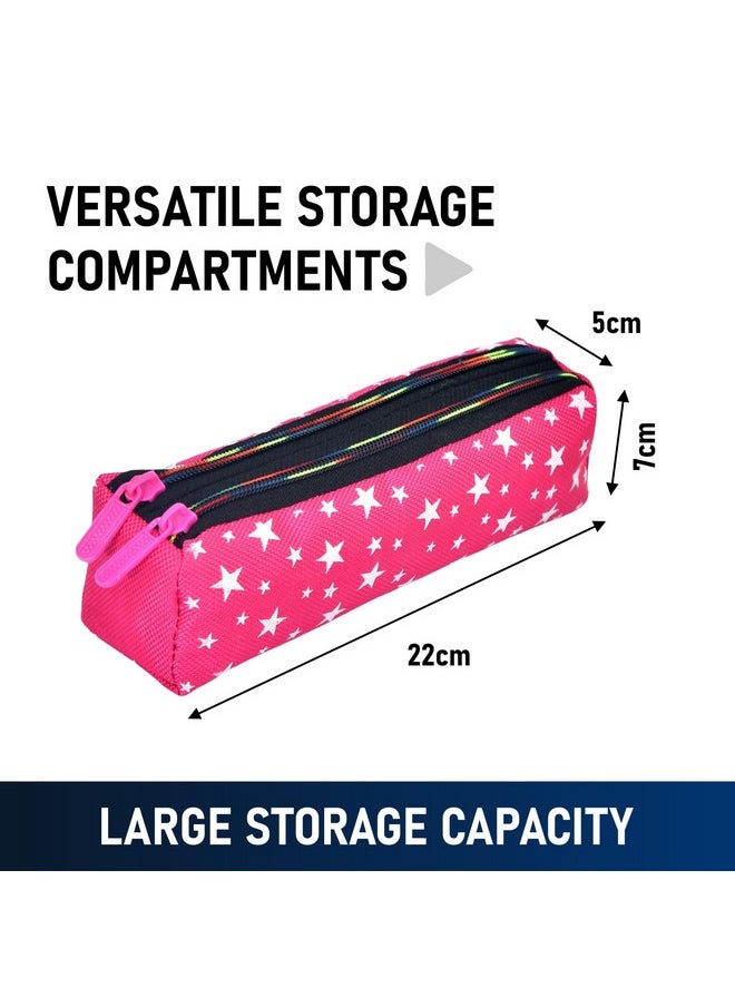 Kuber Industries Pencil Pouch|Rexine Stationary Pouch|Pencil Utility Pouch|School Pencil Case for Kids|2 Zipper Pencil Organizer|Star Pencil Pouch|Pack of 3|Multi