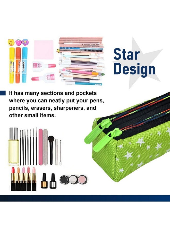 Kuber Industries Pencil Pouch|Rexine Stationary Pouch|Pencil Utility Pouch|School Pencil Case for Kids|2 Zipper Pencil Organizer|Star Pencil Pouch|Pack of 3|Multi