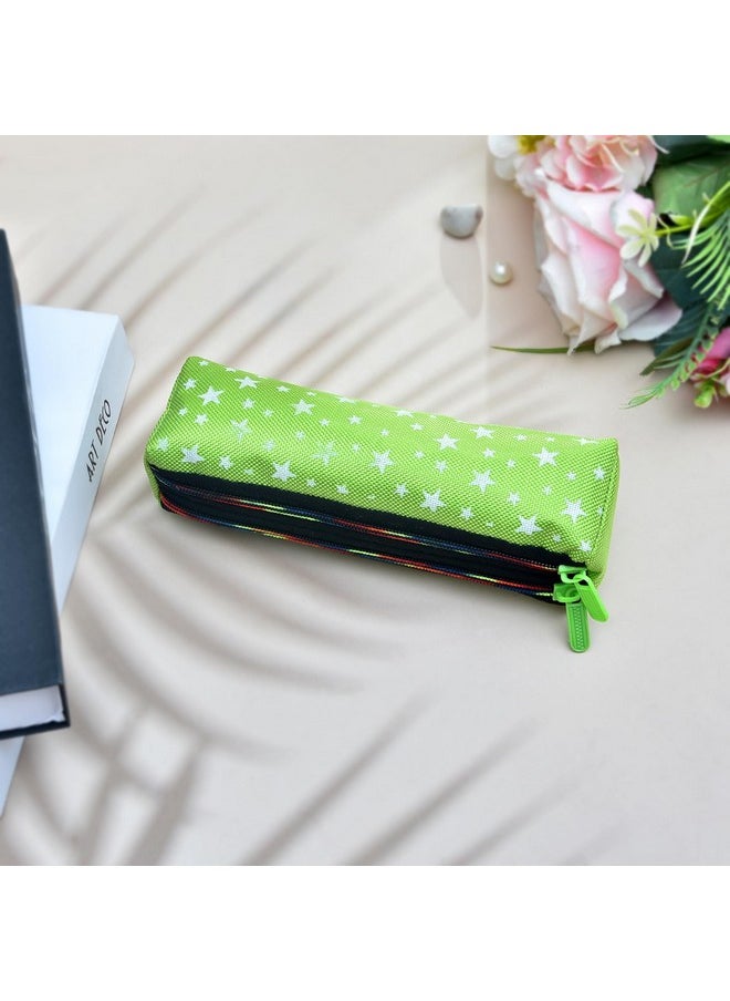 Kuber Industries Pencil Pouch|Rexine Stationary Pouch|Pencil Utility Pouch|School Pencil Case for Kids|2 Zipper Pencil Organizer|Star Pencil Pouch|Pack of 3|Multi
