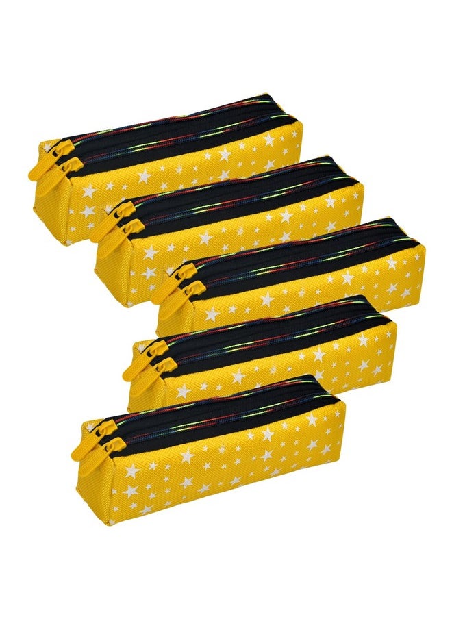 Kuber Industries Pencil Pouch|Rexine Stationary Pouch|Pencil Utility Pouch|School Pencil Case for Kids|Pen-Pencil Box for Kids|2 Zipper Pencil Organizer|Star Pencil Pouch|Pack of 5|Yellow