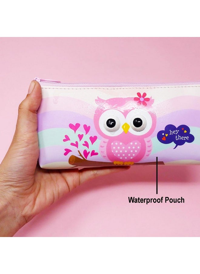PARTEET Owl Printed Pencil Pouch for Kids.Students Silicone Pencil Case Storage Pouch Travel Pouch with Big Cute Eyes and Zipper Closer Eyes Pencil Holder Return Gift for Kids (Pack of 1)