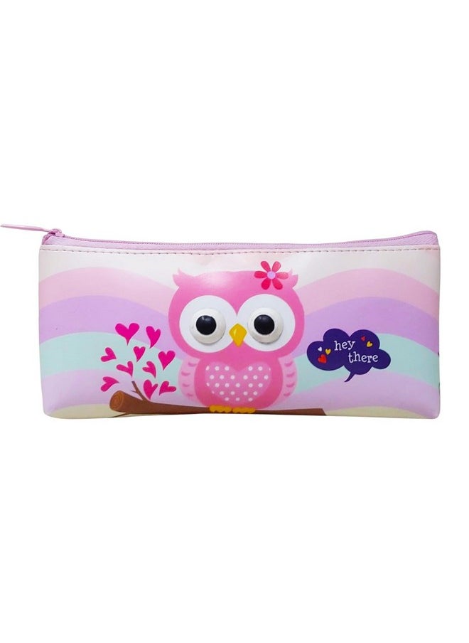 PARTEET Owl Printed Pencil Pouch for Kids.Students Silicone Pencil Case Storage Pouch Travel Pouch with Big Cute Eyes and Zipper Closer Eyes Pencil Holder Return Gift for Kids (Pack of 1)