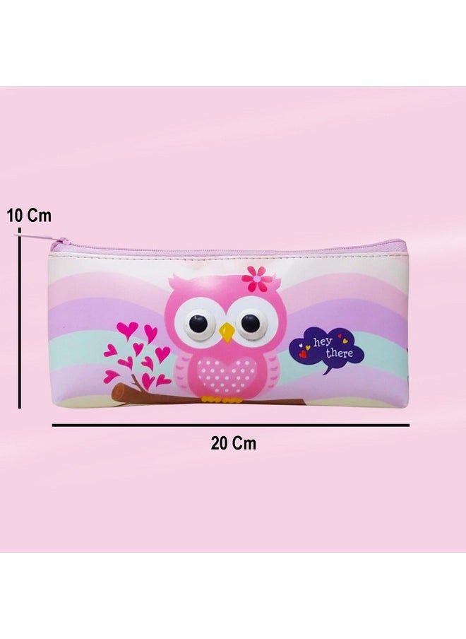 PARTEET Owl Printed Pencil Pouch for Kids.Students Silicone Pencil Case Storage Pouch Travel Pouch with Big Cute Eyes and Zipper Closer Eyes Pencil Holder Return Gift for Kids (Pack of 1)