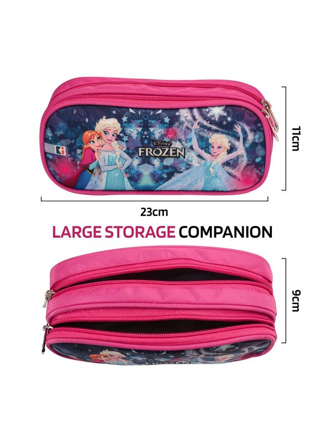 Kuber Industries Pencil Pouch | Multi-Purpose Travel Pouch | 2 Compartments Utility Pouch | Waterproof Stationary Bag | Geometry Box | Disney Frozen Fun | Blue & Pink