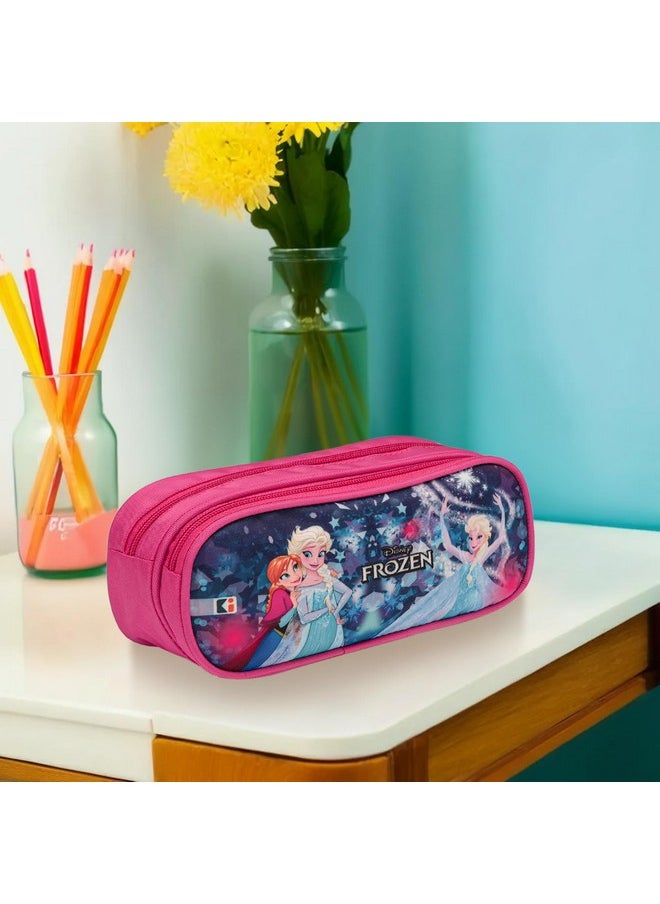 Kuber Industries Pencil Pouch | Multi-Purpose Travel Pouch | 2 Compartments Utility Pouch | Waterproof Stationary Bag | Geometry Box | Disney Frozen Fun | Blue & Pink
