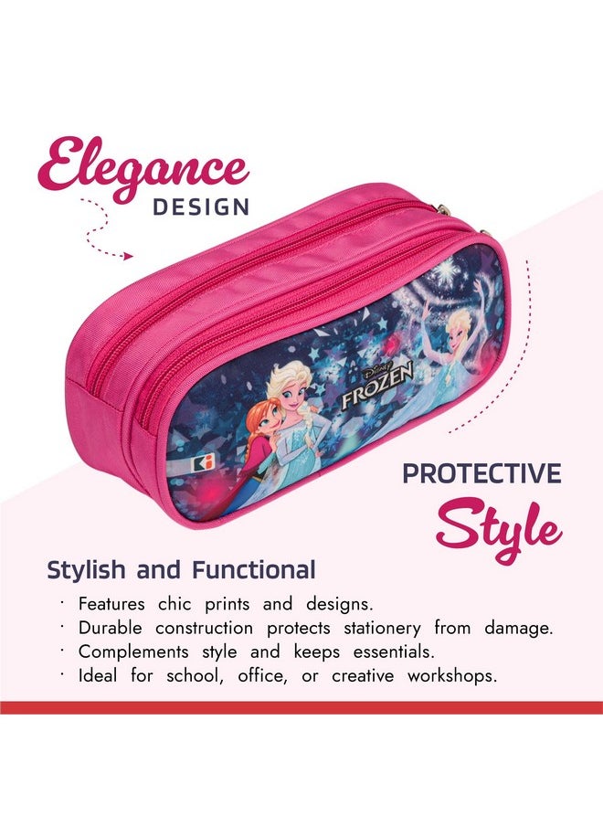 Kuber Industries Pencil Pouch | Multi-Purpose Travel Pouch | 2 Compartments Utility Pouch | Waterproof Stationary Bag | Geometry Box | Disney Frozen Fun | Blue & Pink