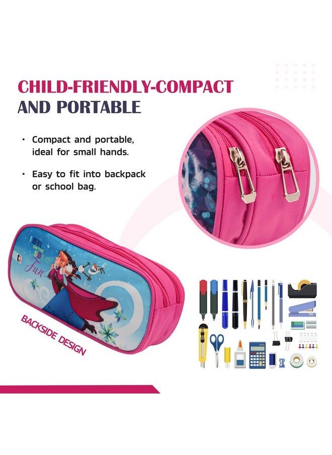 Kuber Industries Pencil Pouch | Multi-Purpose Travel Pouch | 2 Compartments Utility Pouch | Waterproof Stationary Bag | Geometry Box | Disney Frozen Fun | Blue & Pink