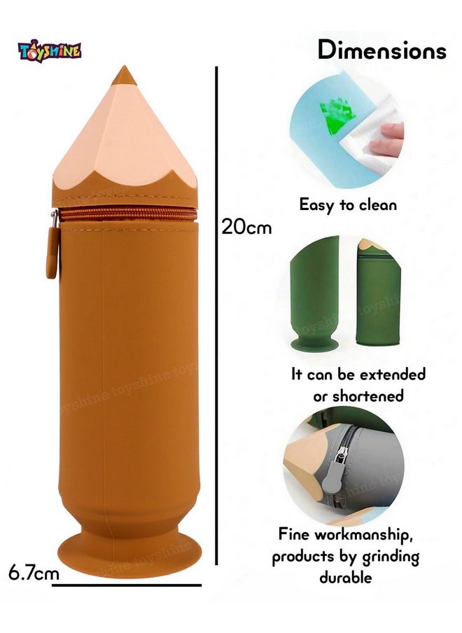 Toyshine Pencil Shaped Pencil Pouch Portable Pencil Bag with Zipper Cute Pen Pouch Bag for Kids Gift Stationery -Brown