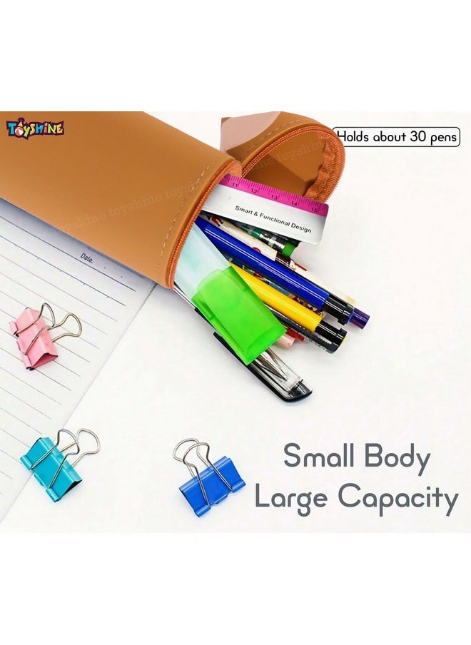 Toyshine Pencil Shaped Pencil Pouch Portable Pencil Bag with Zipper Cute Pen Pouch Bag for Kids Gift Stationery -Brown