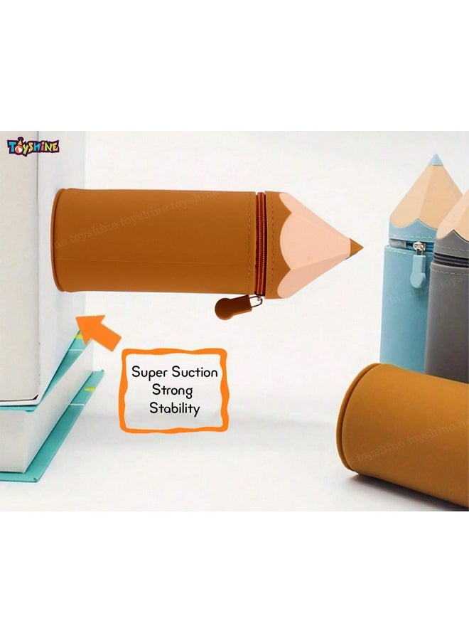 Toyshine Pencil Shaped Pencil Pouch Portable Pencil Bag with Zipper Cute Pen Pouch Bag for Kids Gift Stationery -Brown