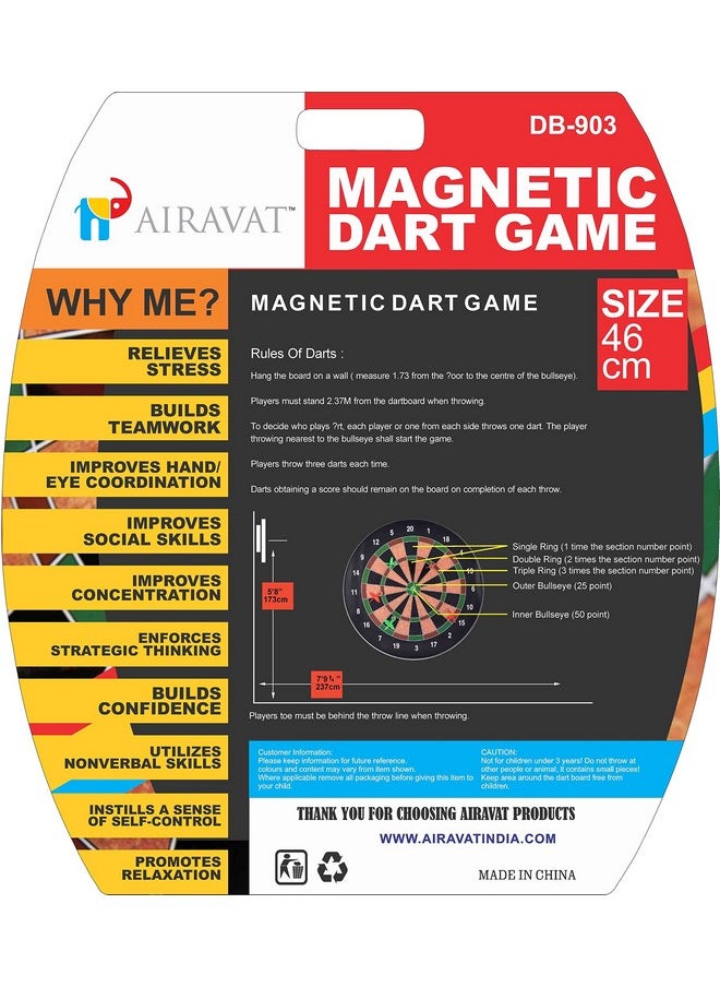Mayatra's Magnetic Large Dart Board Set 46 cms with 6 Darts �