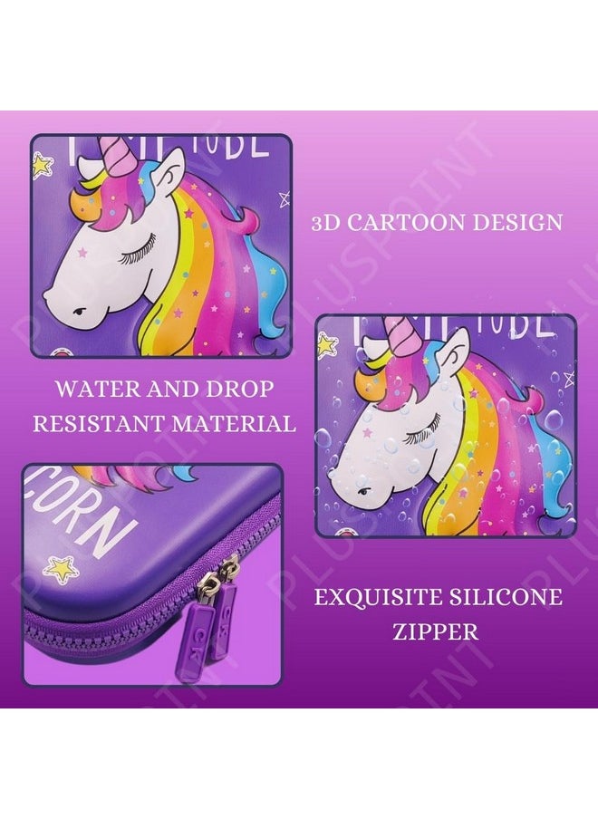 PLUSPOINT 3D Unicorn Pencil case Large Capacity Premium Stylish EVA Case Embossed Compass with More Space, School Supply Organizer for Students, Stationery Box, Cosmetic Zip Pouch Bag