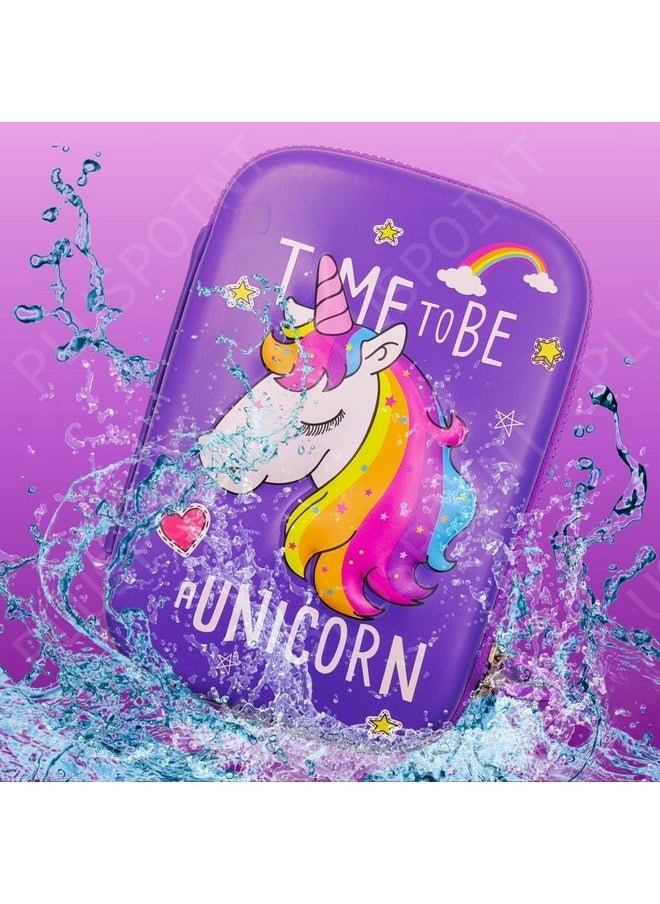 PLUSPOINT 3D Unicorn Pencil case Large Capacity Premium Stylish EVA Case Embossed Compass with More Space, School Supply Organizer for Students, Stationery Box, Cosmetic Zip Pouch Bag