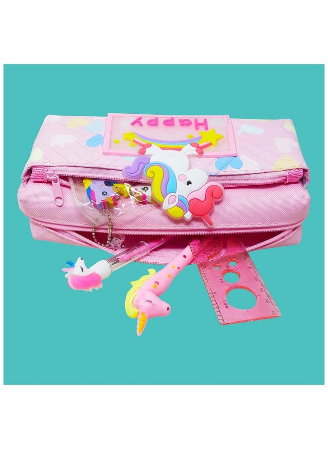 PARTEET Combo Pack of 5 Items 1 Pouch 1 Unicorn Pencil, 1 Unicorn Pen, 4Pc Unicorn Eraser, 1 Scale for Kids