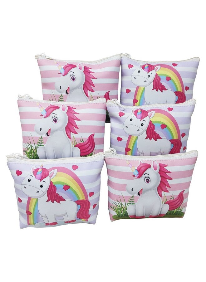 PARTEET Canvas Unicorn Print Soft Silicon Small Pouch Return Gift For Kids (Pack Of 6 Pcs) - Multicolor