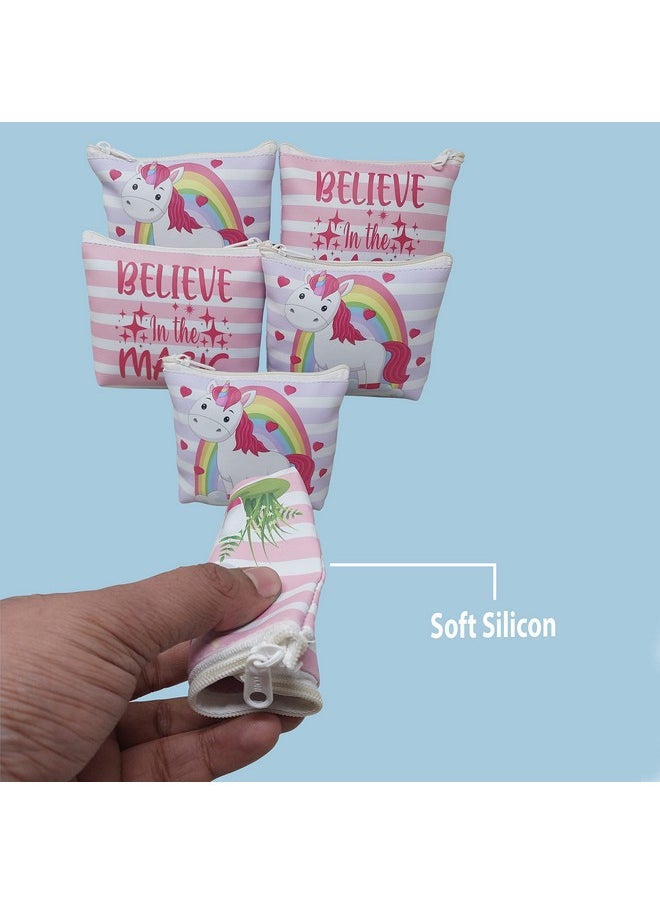 PARTEET Canvas Unicorn Print Soft Silicon Small Pouch Return Gift For Kids (Pack Of 6 Pcs) - Multicolor
