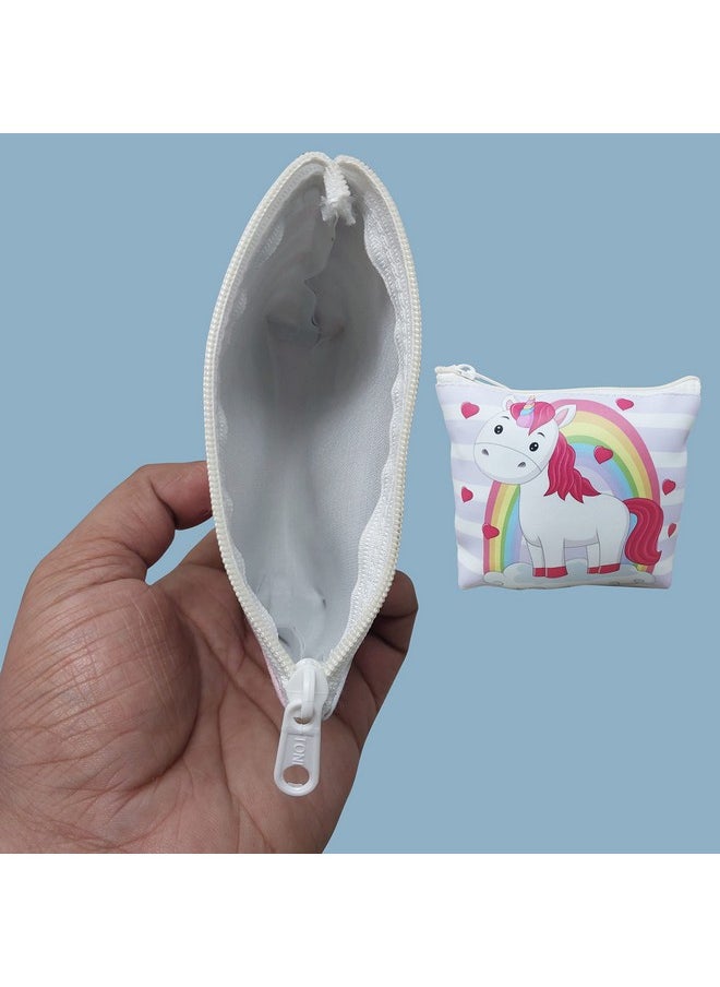 PARTEET Canvas Unicorn Print Soft Silicon Small Pouch Return Gift For Kids (Pack Of 6 Pcs) - Multicolor
