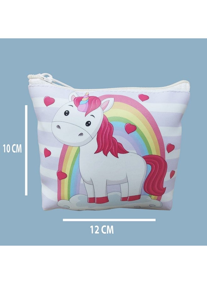 PARTEET Canvas Unicorn Print Soft Silicon Small Pouch Return Gift For Kids (Pack Of 6 Pcs) - Multicolor
