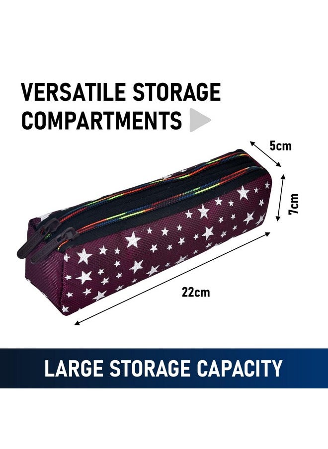 Kuber Industries Pencil Pouch|Rexine Stationary Pouch|Pencil Utility Pouch|School Pencil Case for Kids|2 Zipper Pencil Organizer|Star Pencil Pouch|Pack of 3|Multi