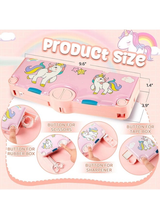 PARTEET Unicorn Printed Pencil Box with Magnetic Lock,Sharpener and Pen & Pencil Holder, Time Table Card, Eraser,Tape, Scale for Kids, Stationary Organizer for Kids, Birthday Return Gift for Kids.