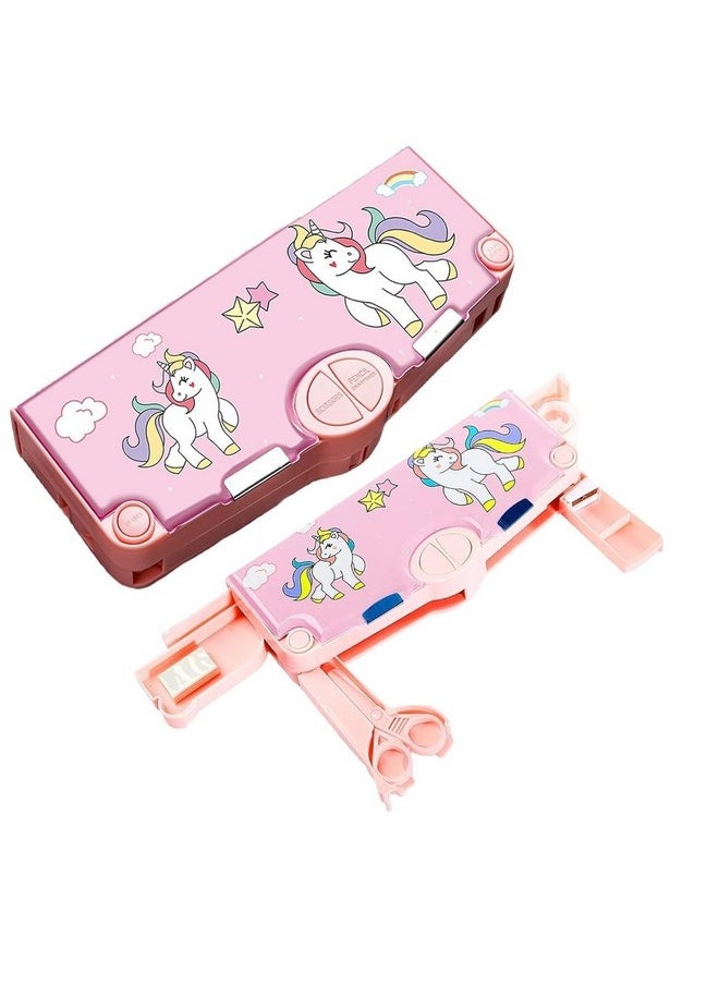 PARTEET Unicorn Printed Pencil Box with Magnetic Lock,Sharpener and Pen & Pencil Holder, Time Table Card, Eraser,Tape, Scale for Kids, Stationary Organizer for Kids, Birthday Return Gift for Kids.