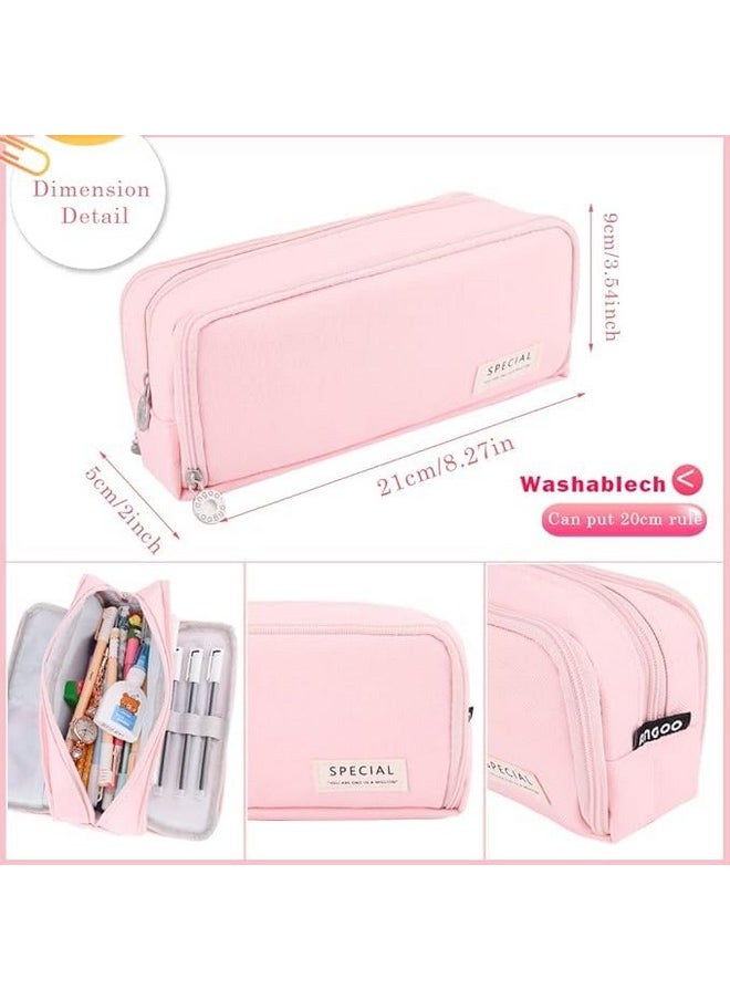 EASTHILL Large Pencil Case Big Capacity Pencil Bag Large Storage Pouch 3 Compartments Pen Case for Teen Boys Girls School Students(Special-Pink)