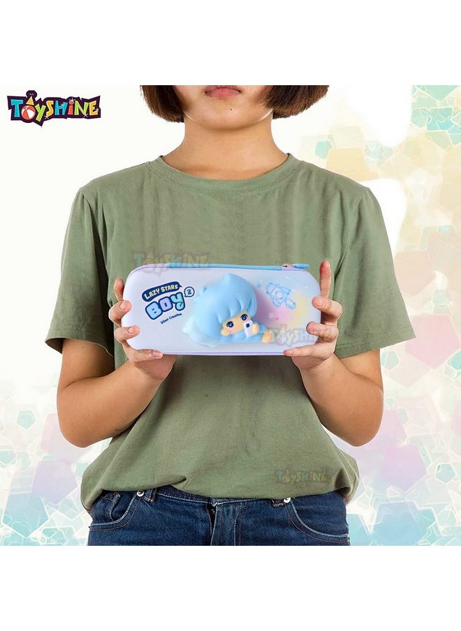 Toyshine Soft Touch Pencil Case With Compartments - Kids Large Capacity School Supply Organizer Students Stationery Box - Girls Pen Pouch- Boy Blue - Ethylene Vinyl Acetate (EVA)