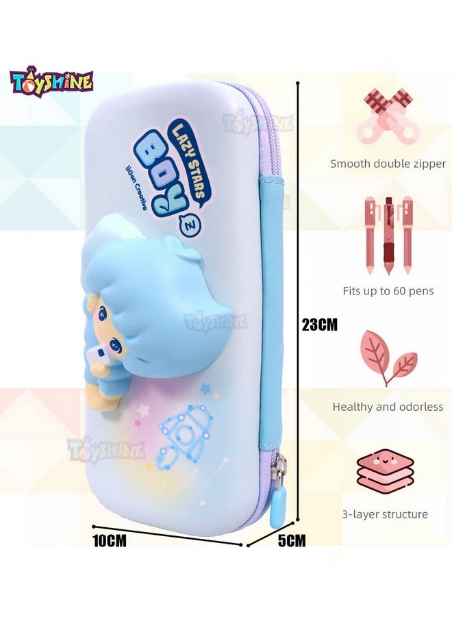 Toyshine Soft Touch Pencil Case With Compartments - Kids Large Capacity School Supply Organizer Students Stationery Box - Girls Pen Pouch- Boy Blue - Ethylene Vinyl Acetate (EVA)