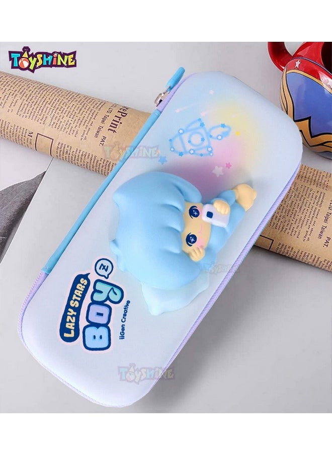 Toyshine Soft Touch Pencil Case With Compartments - Kids Large Capacity School Supply Organizer Students Stationery Box - Girls Pen Pouch- Boy Blue - Ethylene Vinyl Acetate (EVA)