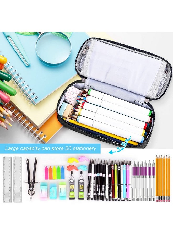 FAMOUS QUALITY® Pencil Pouch for Girls, Pencil Pouch for Stationery Items - Large Capacity Zipper Pouch Case, Travel Pouch, Makeup Pouch, Pencil Box, Aesthetic Pencil Pouch (Black, Fabric)