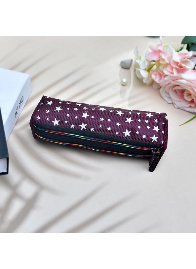 Kuber Industries Pencil Pouch | Rexine Stationary Pouch | Pencil Utility Pouch |School Pencil Case for Kids |Pen-Pencil Box for Kids | 2 Zipper Pencil Organizer | Star Pencil Pouch | Pack of 2 | Multi