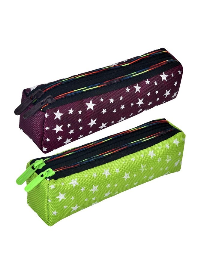 Kuber Industries Pencil Pouch | Rexine Stationary Pouch | Pencil Utility Pouch |School Pencil Case for Kids |Pen-Pencil Box for Kids | 2 Zipper Pencil Organizer | Star Pencil Pouch | Pack of 2 | Multi