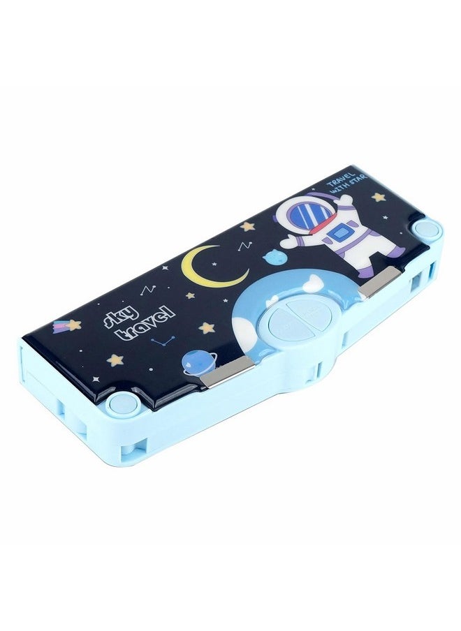 PARTEET Plastic Astronaut Printed Pencil Box With Magnetic Lock Sharpener And Pen & Pencil Holder, Time Table Card, Eraser, Tape, Scale, Stationary Organizer, Birthday Return Gift (Blue)