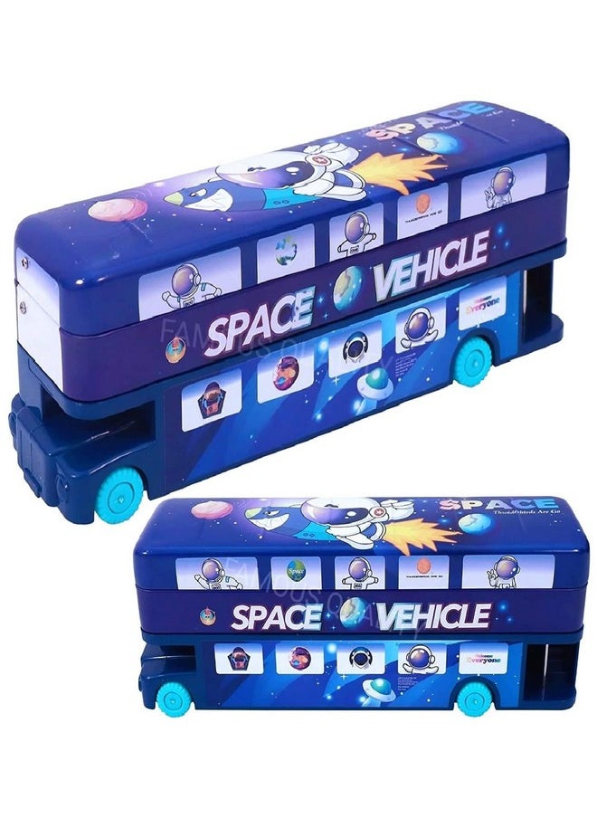 FAMOUS QUALITY Double Decker London Bus Matal Pencil Box With Moving Tyres And Sharpner For Kids - Space