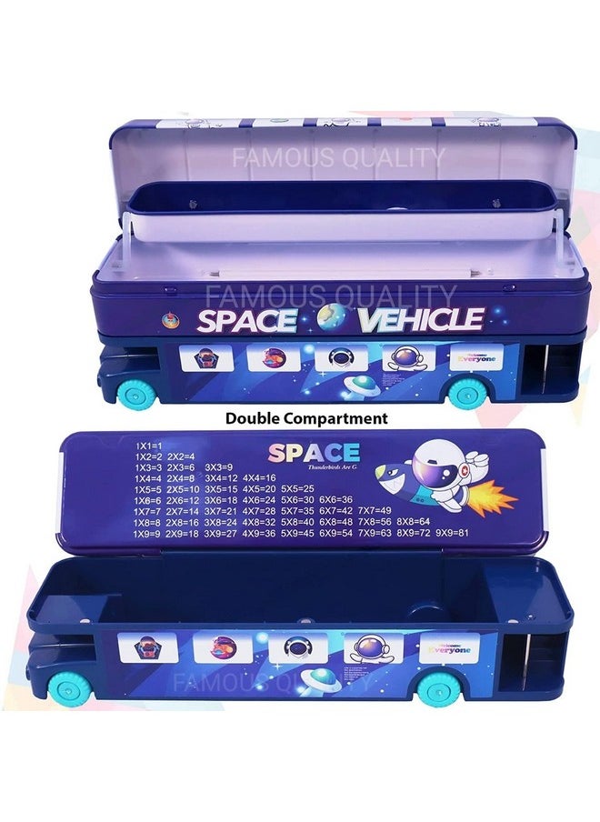 FAMOUS QUALITY Double Decker London Bus Matal Pencil Box With Moving Tyres And Sharpner For Kids - Space