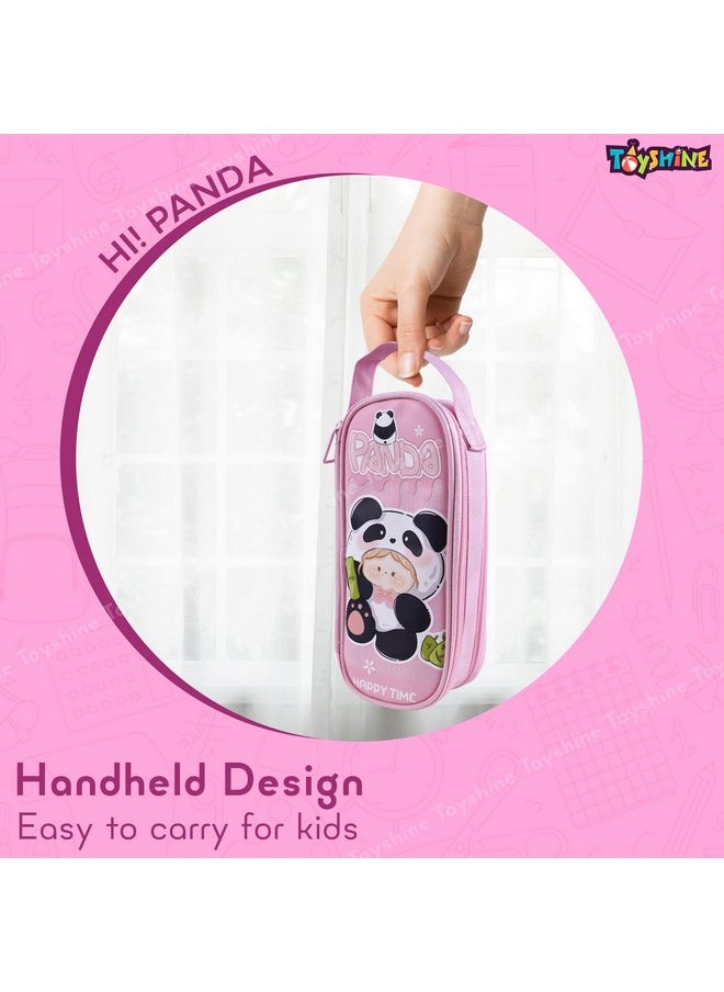 Toyshine Panda Theme 2 Layer Large Capacity Handheld Multifunctional Pencil Pouch for School Kids Students Cute Stationary Gift for Girls Boys - Pink