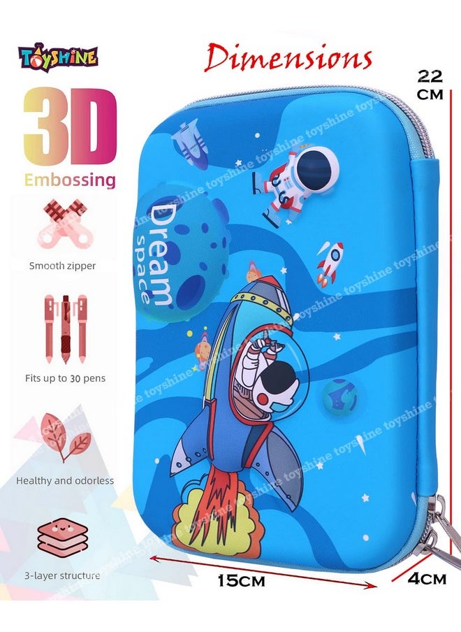 Toyshine Ethylene Vinyl Acetate (Eva) Space Theme Hardtop Pencil Case With Compartments, Kids Large Capacity School Supply Organizer Students Stationery Box, Girls Pen Pouch (Blue M2)