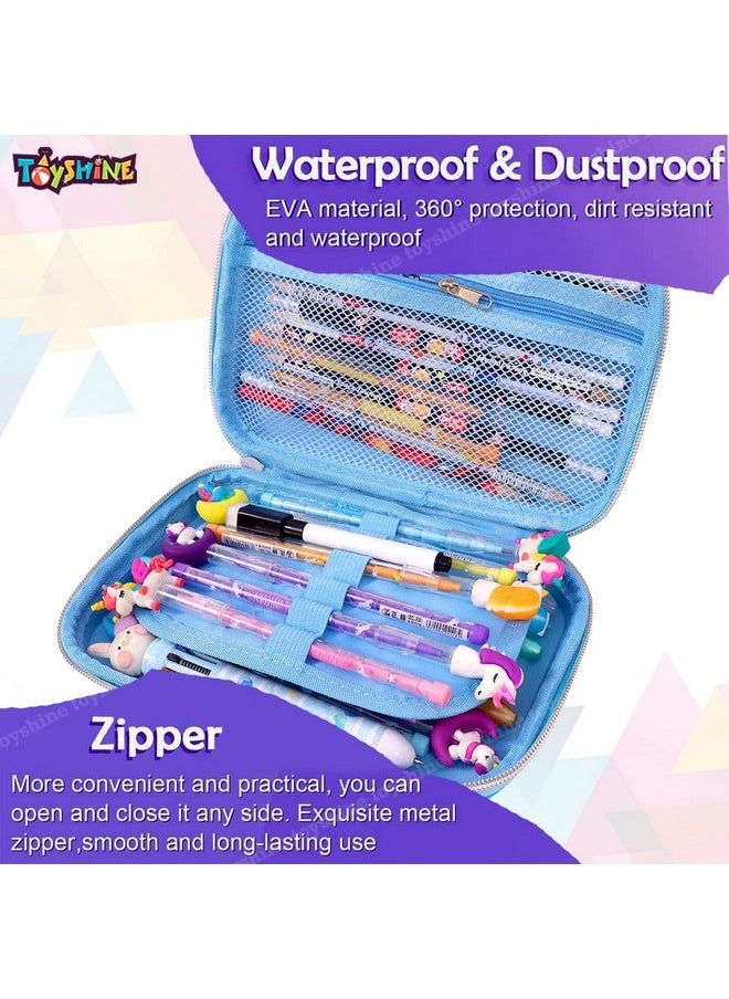Toyshine Ethylene Vinyl Acetate (Eva) Space Theme Hardtop Pencil Case With Compartments, Kids Large Capacity School Supply Organizer Students Stationery Box, Girls Pen Pouch (Blue M2)