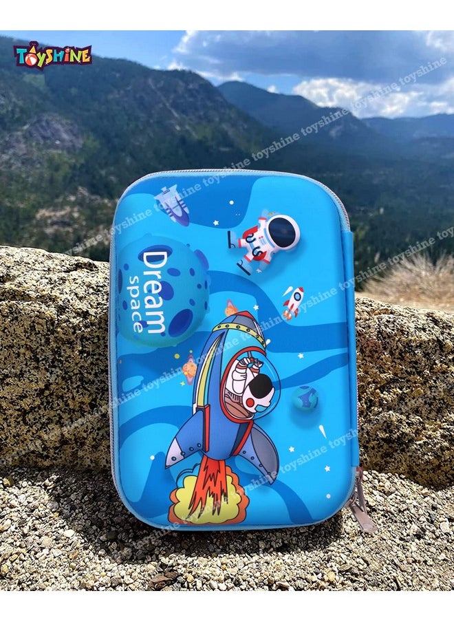 Toyshine Ethylene Vinyl Acetate (Eva) Space Theme Hardtop Pencil Case With Compartments, Kids Large Capacity School Supply Organizer Students Stationery Box, Girls Pen Pouch (Blue M2)